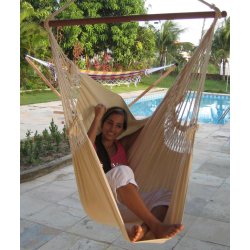 H&auml;ngesessel in Textilien - naturwei&szlig;